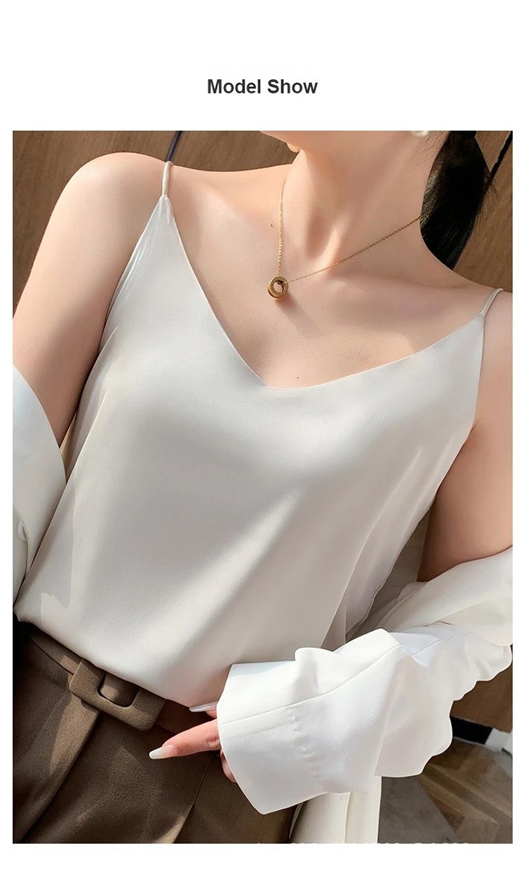 Fashion Silky Camisole Women's Inner With White Bottoming Satin Top Summer V-neck Thin Section