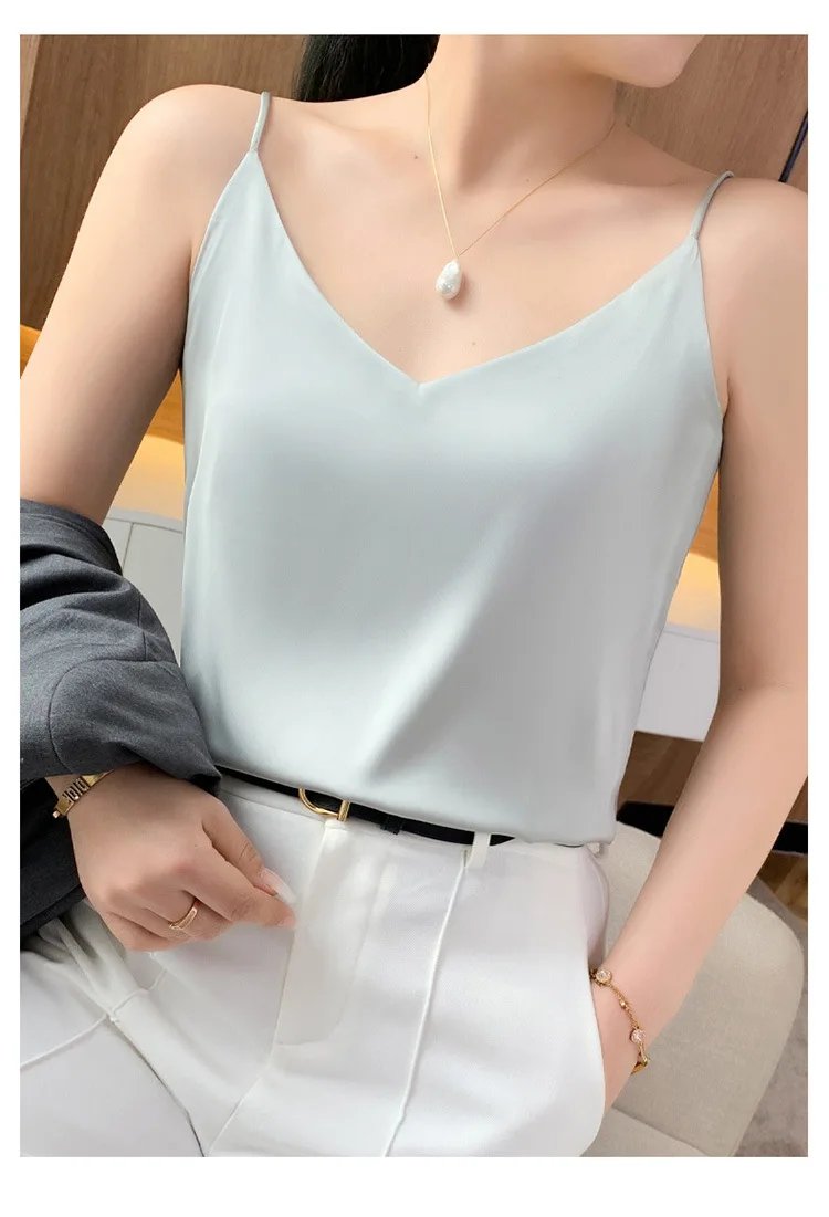 Fashion Silky Camisole Women's Inner With White Bottoming Satin Top Summer V-neck Thin Section