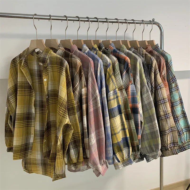 Plaid Shirt Women Autumn Long Sleeve Top Female Vintage Fashion Single Breasted Blouse Ladies Preppy Style Loose Check Shirts Plaid Shirt Women Autumn Long Sleeve Top Female Vintage Fashion Single Breasted Blouse Ladies Preppy Style Loose Check Shirts