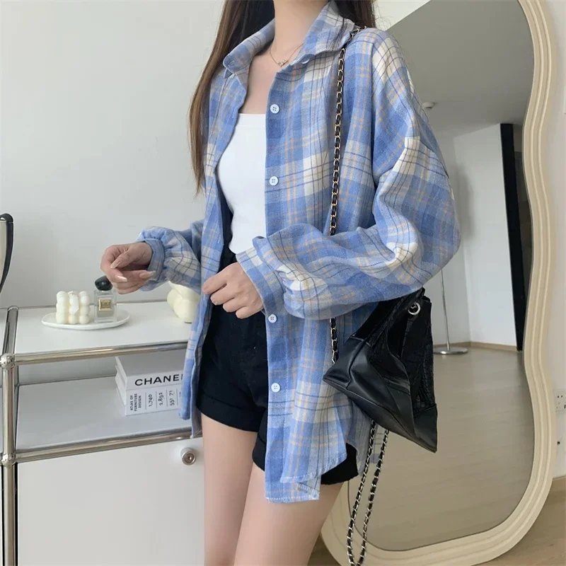 Plaid Shirt Women Autumn Long Sleeve Top Female Vintage Fashion Single Breasted Blouse Ladies Preppy Style Loose Check Shirts Plaid Shirt Women Autumn Long Sleeve Top Female Vintage Fashion Single Breasted Blouse Ladies Preppy Style Loose Check Shirts
