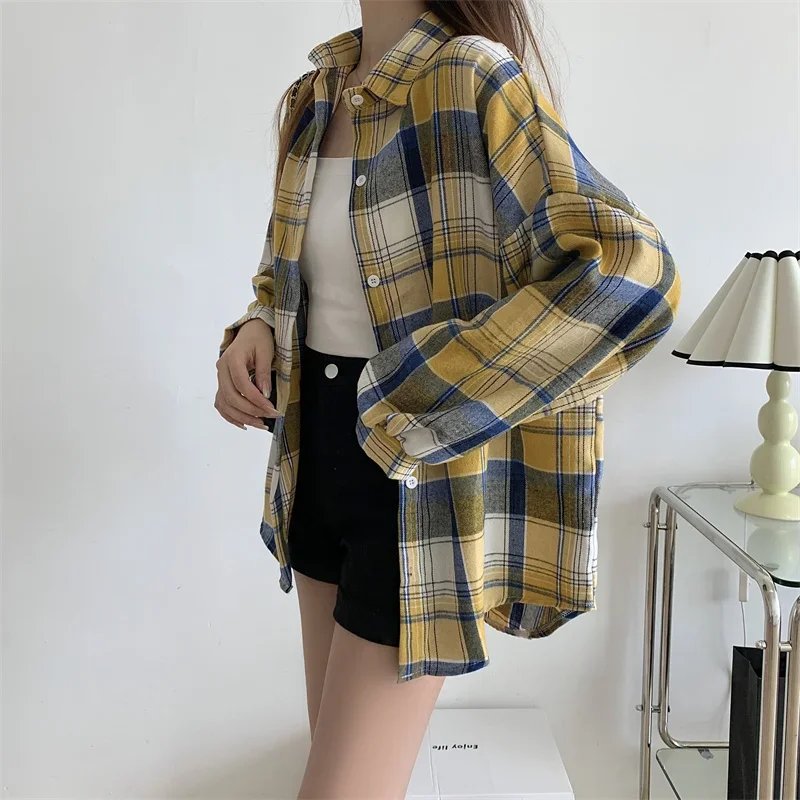 Plaid Shirt Women Autumn Long Sleeve Top Female Vintage Fashion Single Breasted Blouse Ladies Preppy Style Loose Check Shirts Plaid Shirt Women Autumn Long Sleeve Top Female Vintage Fashion Single Breasted Blouse Ladies Preppy Style Loose Check Shirts