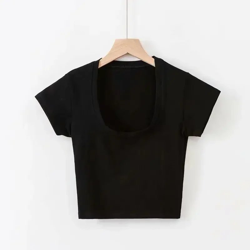 Summer Slim T-Shirt Women Sexy Short Sleeve T Shirt U-Neck Gray Tee Female Solid Basic Black/White Korean Crop Tops Hot Y2k Summer Slim T-Shirt Women Sexy Short Sleeve T Shirt U-Neck Gray Tee Female Solid Basic Black/White Korean Crop Tops Hot Y2k