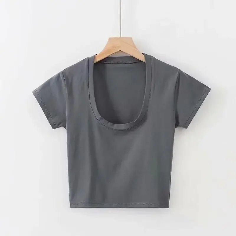 Summer Slim T-Shirt Women Sexy Short Sleeve T Shirt U-Neck Gray Tee Female Solid Basic Black/White Korean Crop Tops Hot Y2k Summer Slim T-Shirt Women Sexy Short Sleeve T Shirt U-Neck Gray Tee Female Solid Basic Black/White Korean Crop Tops Hot Y2k