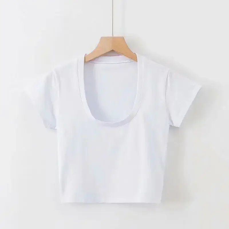 Summer Slim T-Shirt Women Sexy Short Sleeve T Shirt U-Neck Gray Tee Female Solid Basic Black/White Korean Crop Tops Hot Y2k Summer Slim T-Shirt Women Sexy Short Sleeve T Shirt U-Neck Gray Tee Female Solid Basic Black/White Korean Crop Tops Hot Y2k
