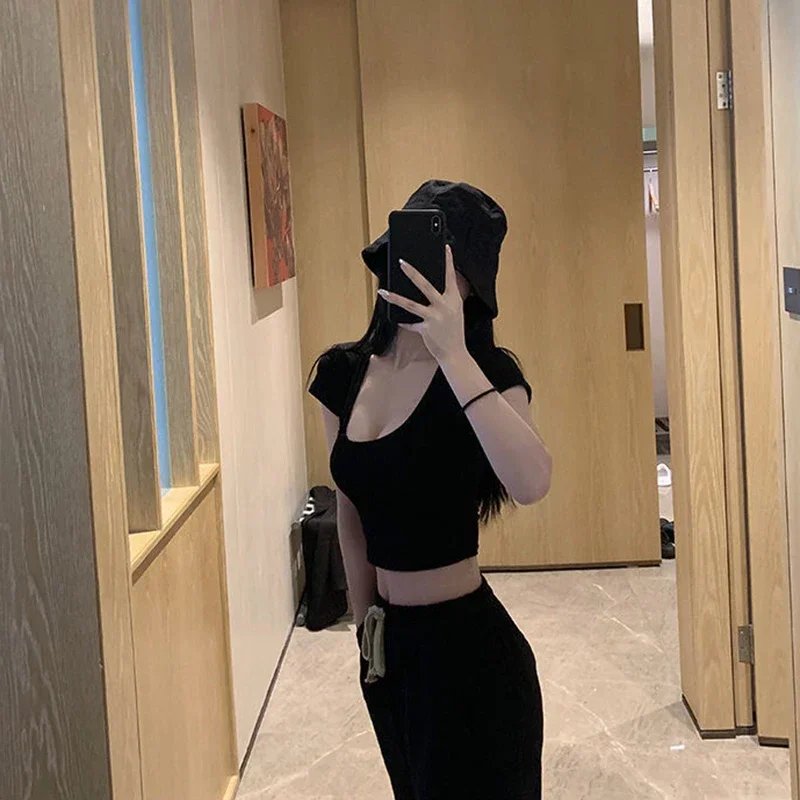 Summer Slim T-Shirt Women Sexy Short Sleeve T Shirt U-Neck Gray Tee Female Solid Basic Black/White Korean Crop Tops Hot Y2k Summer Slim T-Shirt Women Sexy Short Sleeve T Shirt U-Neck Gray Tee Female Solid Basic Black/White Korean Crop Tops Hot Y2k