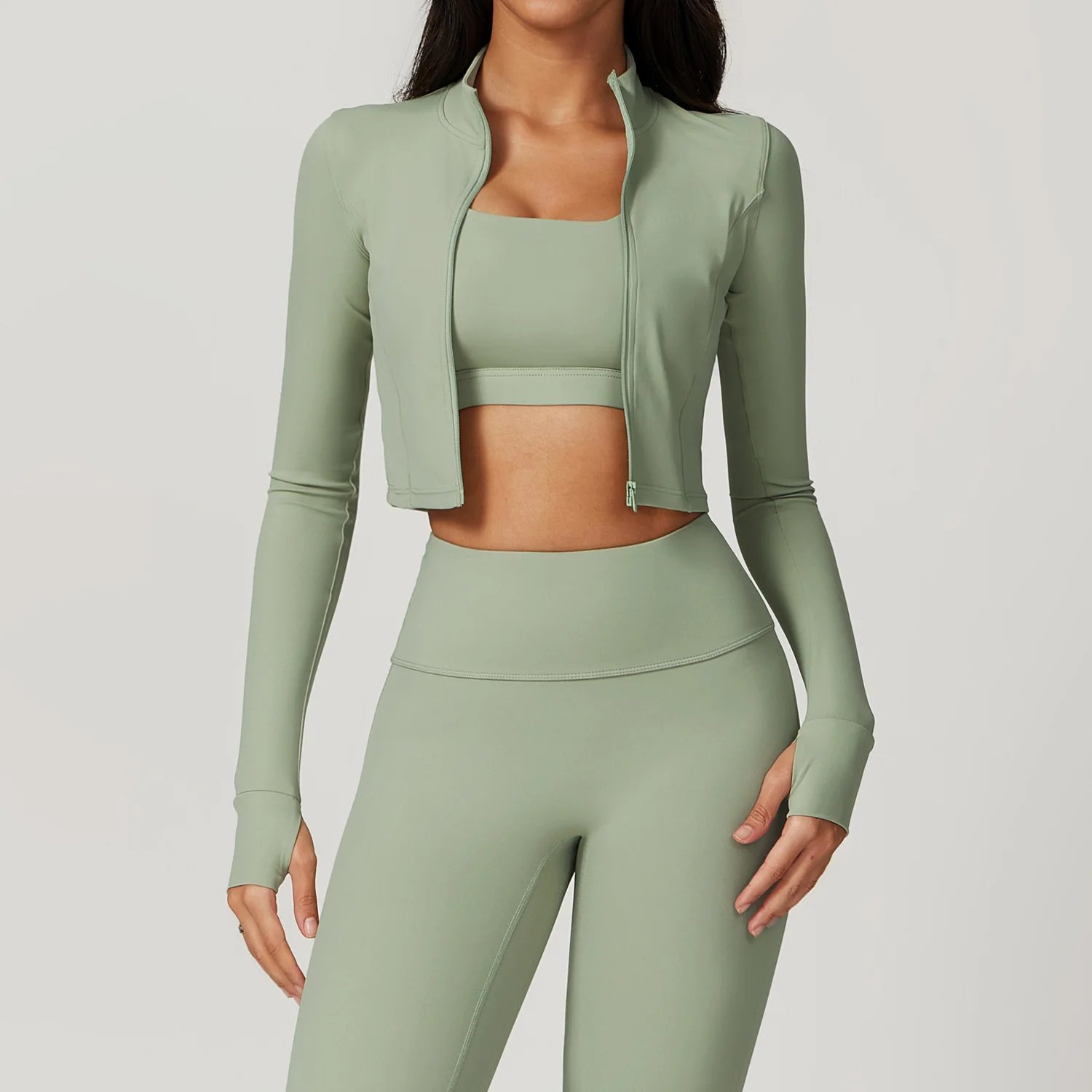 Women Jacket Slim Fit Yoga Long Sleeved Fitness Coat Yoga Crop Tops With Thumb Holes Gym Top Running Workout Push Up Yoga Shirts