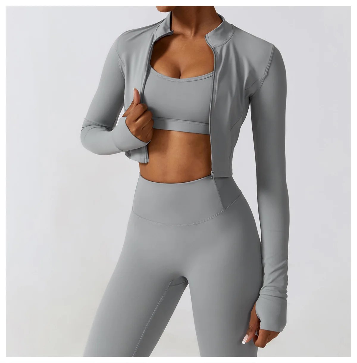 Women Jacket Slim Fit Yoga Long Sleeved Fitness Coat Yoga Crop Tops With Thumb Holes Gym Top Running Workout Push Up Yoga Shirts