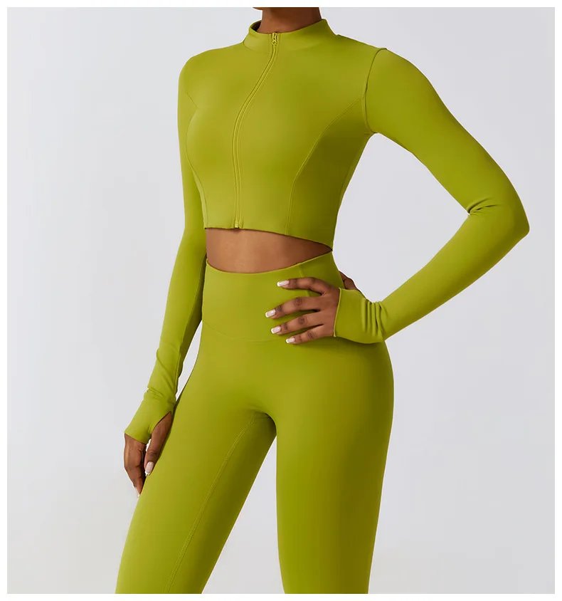 Women Jacket Slim Fit Yoga Long Sleeved Fitness Coat Yoga Crop Tops With Thumb Holes Gym Top Running Workout Push Up Yoga Shirts