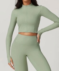 Women Jacket Slim Fit Yoga Long Sleeved Fitness Coat Yoga Crop Tops With Thumb Holes Gym Top Running Workout Push Up Yoga Shirts