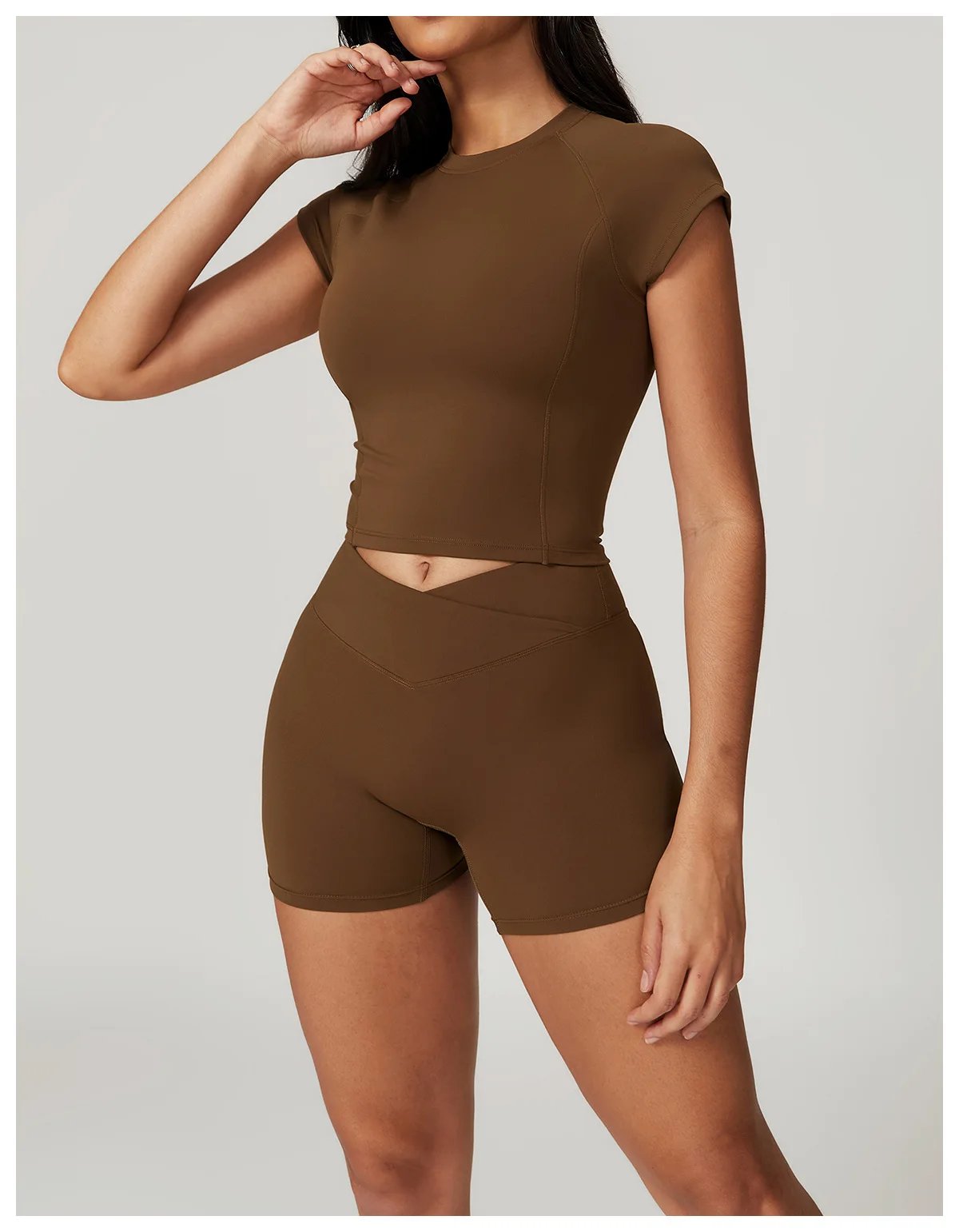 Women's 2PCS Gym Yoga Suit Tight Fitting Sports Set Workout Breathable T Shirts Bra Short Sleeve Crop Top Bell-bottoms Leggings