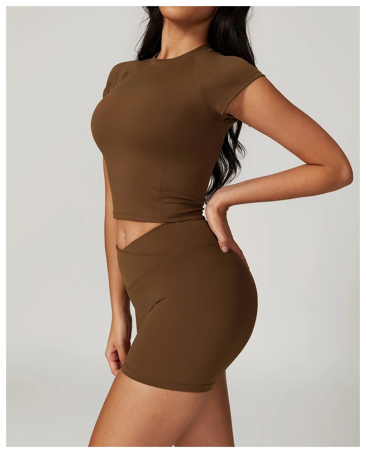 Women's 2PCS Gym Yoga Suit Tight Fitting Sports Set Workout Breathable T Shirts Bra Short Sleeve Crop Top Bell-bottoms Leggings