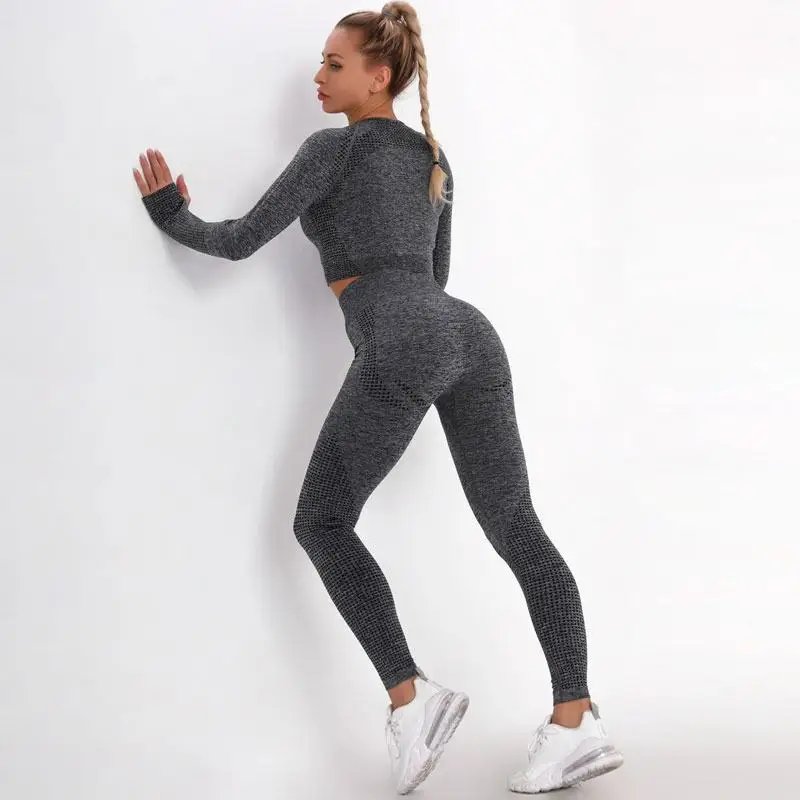 Seamless Yoga Set Women Sports Bra High Waist Push Up Leggings Long Sleeve Crop Top Gym Suits Workout Sportswear Fitness Outfit