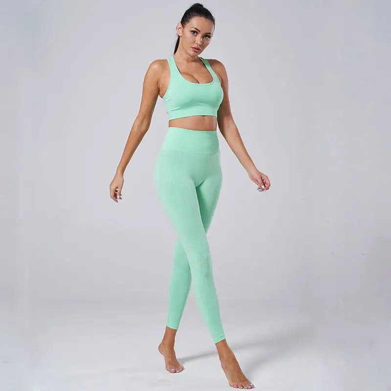 Seamless Yoga Set Women Sports Bra High Waist Push Up Leggings Long Sleeve Crop Top Gym Suits Workout Sportswear Fitness Outfit