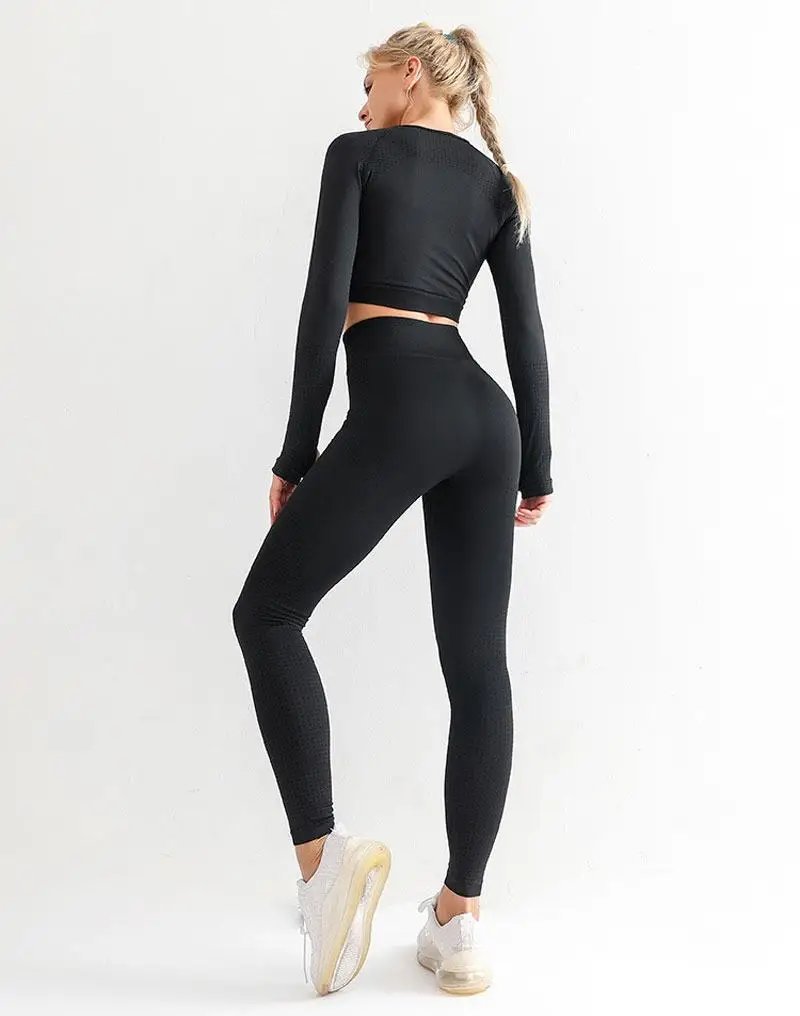 Seamless Yoga Set Women Sports Bra High Waist Push Up Leggings Long Sleeve Crop Top Gym Suits Workout Sportswear Fitness Outfit