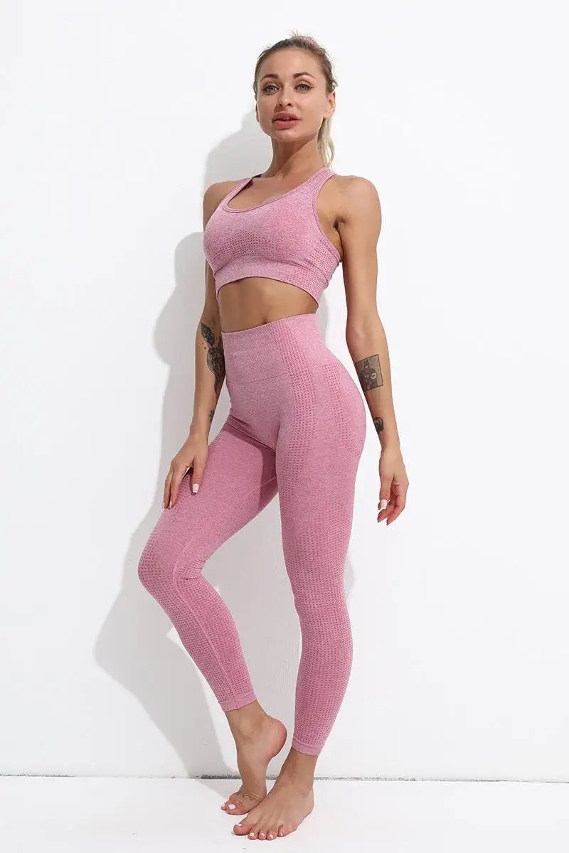Seamless Yoga Set Women Sports Bra High Waist Push Up Leggings Long Sleeve Crop Top Gym Suits Workout Sportswear Fitness Outfit