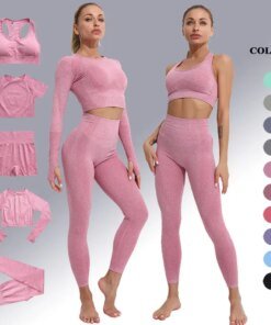 Seamless Yoga Set Women Sports Bra High Waist Push Up Leggings Long Sleeve Crop Top Gym Suits Workout Sportswear Fitness Outfit