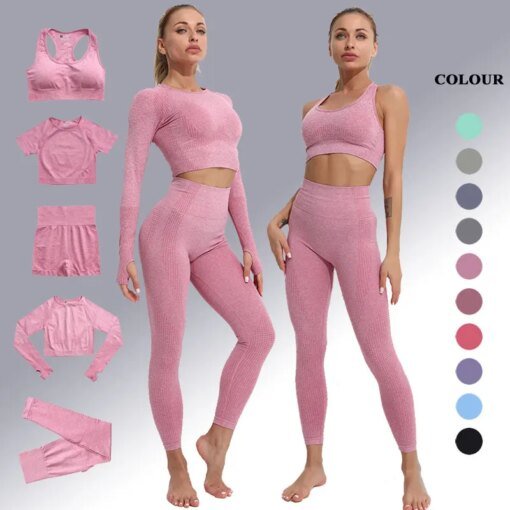 Seamless Yoga Set Women Sports Bra High Waist Push Up Leggings Long Sleeve Crop Top Gym Suits Workout Sportswear Fitness Outfit
