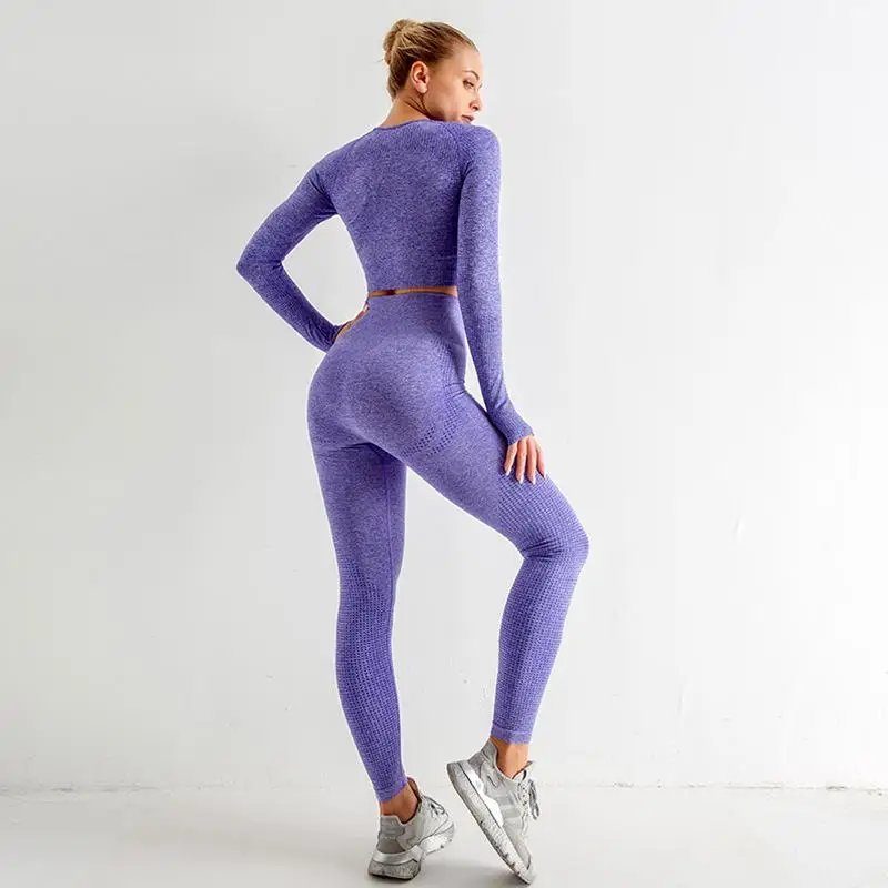 Seamless Yoga Set Women Sports Bra High Waist Push Up Leggings Long Sleeve Crop Top Gym Suits Workout Sportswear Fitness Outfit