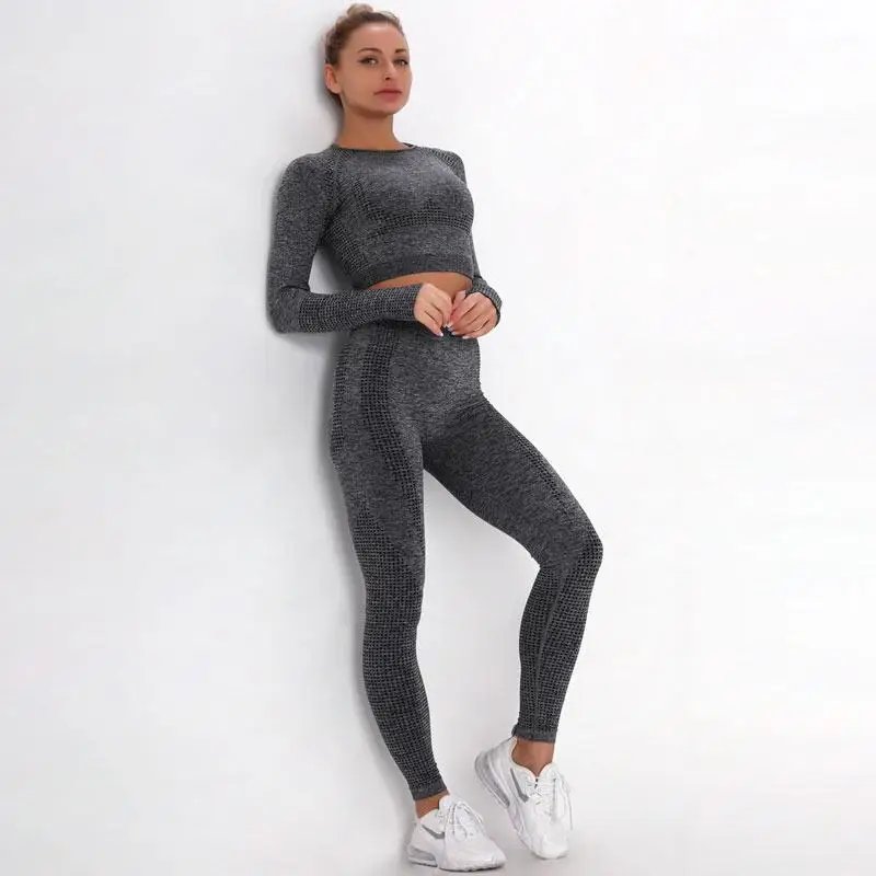 Seamless Yoga Set Women Sports Bra High Waist Push Up Leggings Long Sleeve Crop Top Gym Suits Workout Sportswear Fitness Outfit