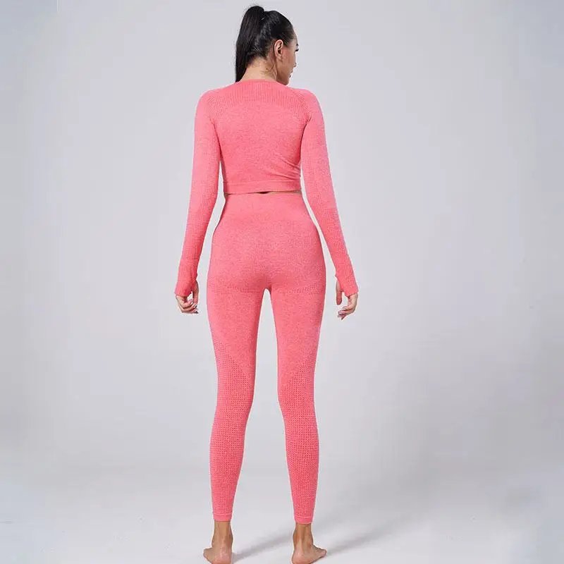 Seamless Yoga Set Women Sports Bra High Waist Push Up Leggings Long Sleeve Crop Top Gym Suits Workout Sportswear Fitness Outfit
