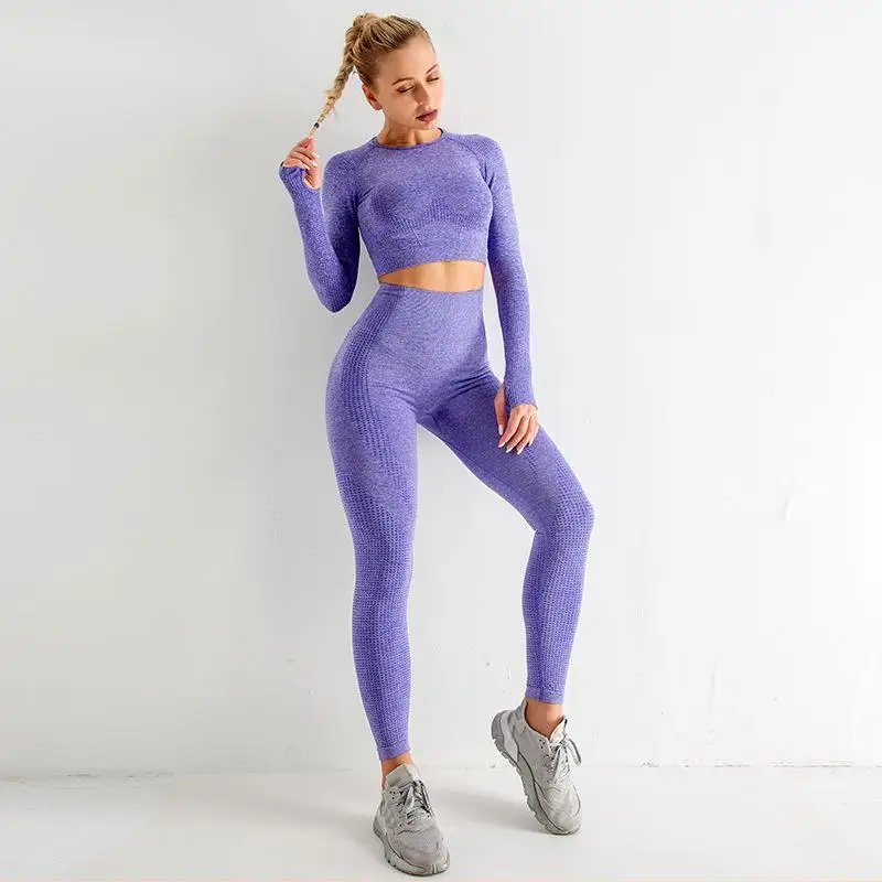 Seamless Yoga Set Women Sports Bra High Waist Push Up Leggings Long Sleeve Crop Top Gym Suits Workout Sportswear Fitness Outfit