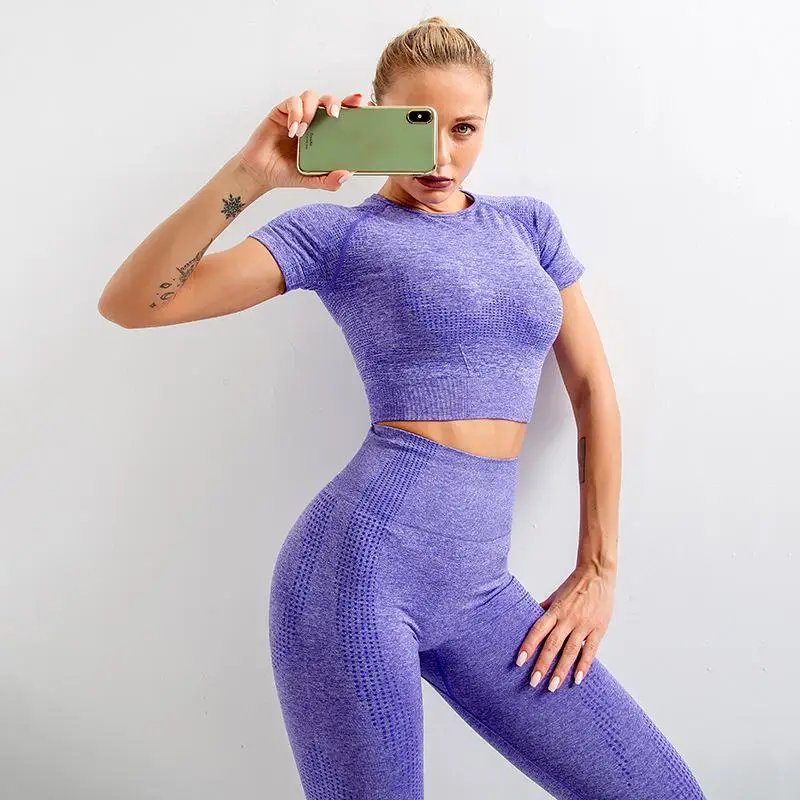 Seamless Yoga Set Women Sports Bra High Waist Push Up Leggings Long Sleeve Crop Top Gym Suits Workout Sportswear Fitness Outfit
