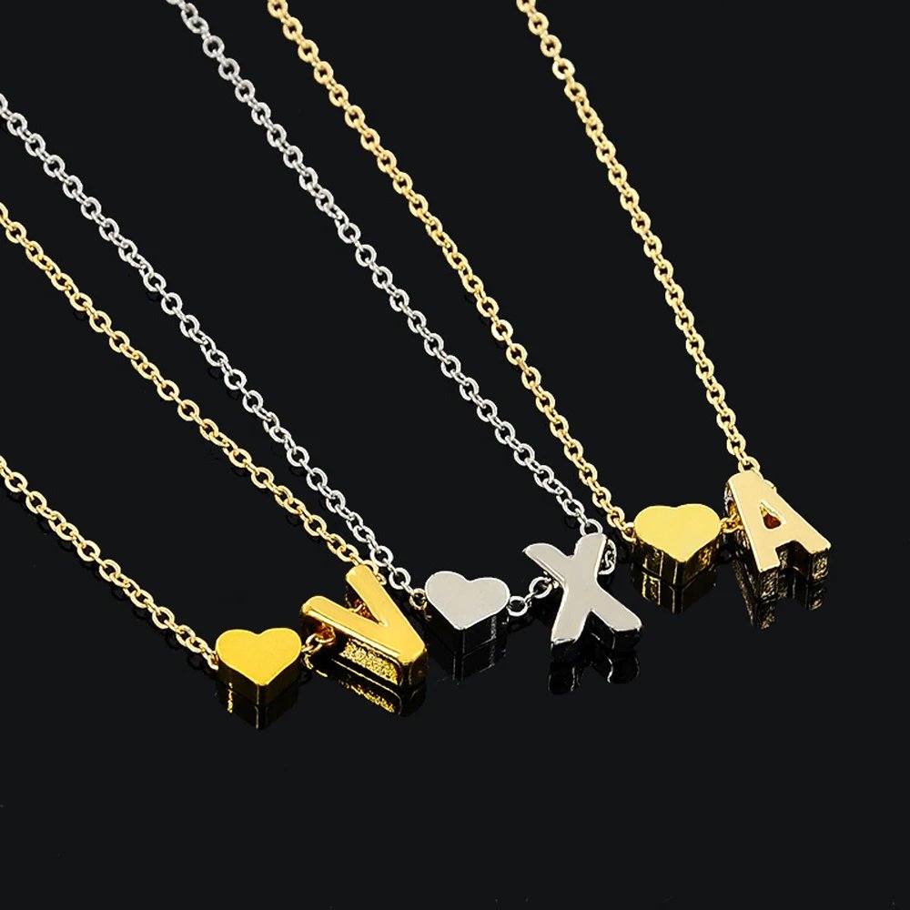 SUMENG Fashion Tiny Heart Dainty Initial Necklace Gold Silver Color Letter Name Choker For Women Pendant Jewelry Gift SUMENG Fashion Tiny Heart Dainty Initial Necklace Gold Silver Color Letter Name Choker For Women Pendant Jewelry Gift