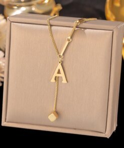 Alternative view of Stainless Steel Initial Letter Necklace For Women Gold Color 26 Alphabet Pendant Choker Clavicle Chain Necklace Jewelry Gift