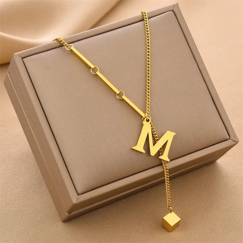 Stainless Steel Initial Letter Necklace For Women Gold Color 26 Alphabet Pendant Choker Clavicle Chain Necklace Jewelry Gift Stainless Steel Initial Letter Necklace For Women Gold Color 26 Alphabet Pendant Choker Clavicle Chain Necklace Jewelry Gift