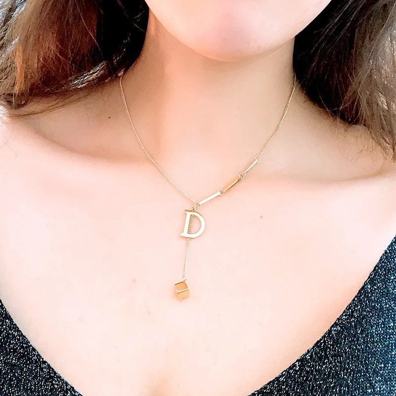 Stainless Steel Initial Letter Necklace For Women Gold Color 26 Alphabet Pendant Choker Clavicle Chain Necklace Jewelry Gift Stainless Steel Initial Letter Necklace For Women Gold Color 26 Alphabet Pendant Choker Clavicle Chain Necklace Jewelry Gift