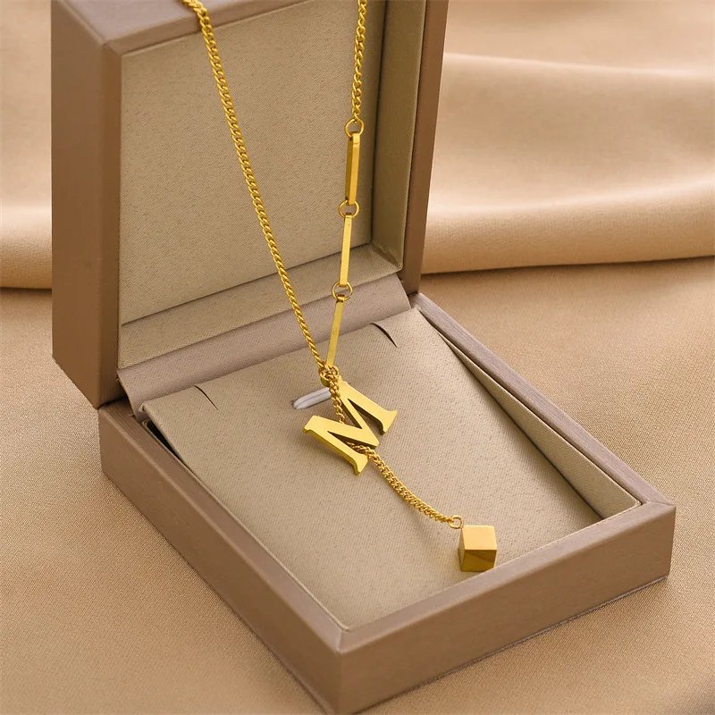 Stainless Steel Initial Letter Necklace For Women Gold Color 26 Alphabet Pendant Choker Clavicle Chain Necklace Jewelry Gift Stainless Steel Initial Letter Necklace For Women Gold Color 26 Alphabet Pendant Choker Clavicle Chain Necklace Jewelry Gift