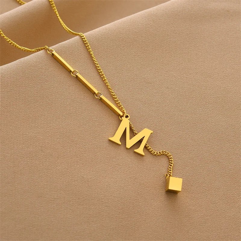 Stainless Steel Initial Letter Necklace For Women Gold Color 26 Alphabet Pendant Choker Clavicle Chain Necklace Jewelry Gift Stainless Steel Initial Letter Necklace For Women Gold Color 26 Alphabet Pendant Choker Clavicle Chain Necklace Jewelry Gift