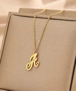 Kinitial Stainless Steel A-Z Love Heart Pendant English Initials Necklace 26 Letters Chain Necklace Wedding Best Gift