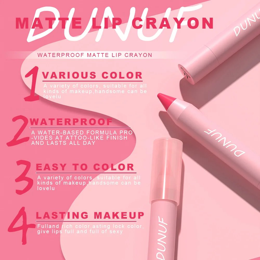 DUNUF Lipstick Pencil Waterproof Sexy Red Nude Purple Matte Tint Lipstick Lasting Lip liner Pen Longlasting Makeup Cosmetic DUNUF Lipstick Pencil Waterproof Sexy Red Nude Purple Matte Tint Lipstick Lasting Lip liner Pen Longlasting Makeup Cosmetic