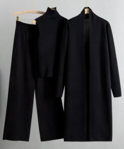 Alternative view of Spring Autumn 3 Piece Women Cardigan Tracksuits Fashion Knitted Pant Set Ladies Sweater Suit Vintage Fashion Ladies 3 Piece Set