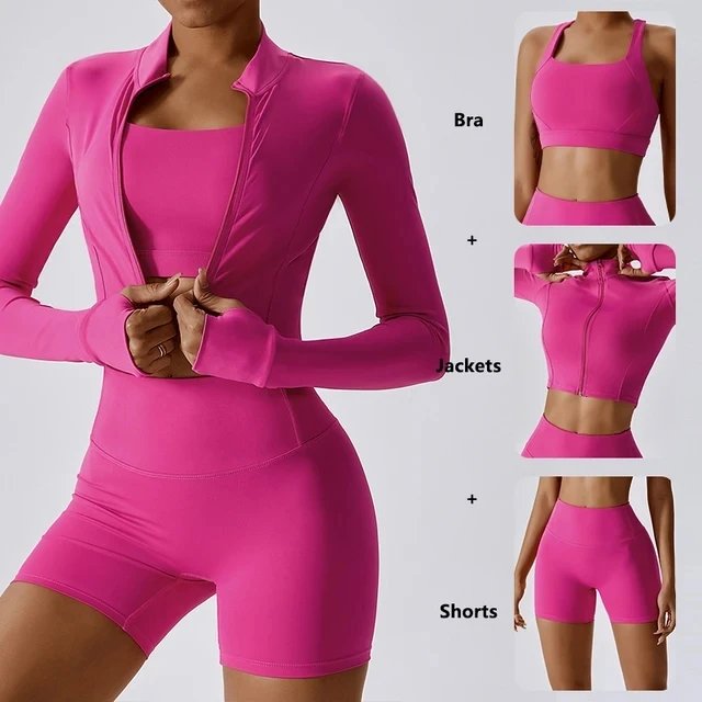 Yoga Set 3Pcs Sports Set Women Workout Suit Quick-Drying Yoga Clothes Gym Jackets Sportswear Female Running Jackets Set Women