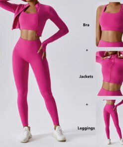Yoga Set 3Pcs Sports Set Women Workout Suit Quick-Drying Yoga Clothes Gym Jackets Sportswear Female Running Jackets Set Women