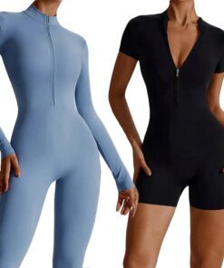 Summer Zipper Workout Jumpsuit Sports Overalls Women Gym Clothing Running Fitness Suits Gym Tracksuit Short Sportswear Yoga Set