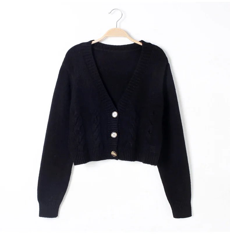 V Neck Cropped Cardigan Women Long Sleeve Twist Knitted Sweater Coats Autumn Winter Keep Warm Korean Fashion Jacket Cardigan