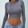 Yassiglia Women s Y2K Crop Tops Sexy Long Sleeve  Dupe Top Girls Slim Fit Baby Tee Basic Tight Cropped Shirt Casual Going