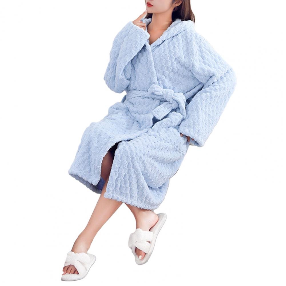 Thicken Fuzzy Robes Bathrobe Long Women Cute Ear Warm Hooded Robe Rabbit Flannel Kimono Bath Robe Dressing Gown Velvet Sleepwear