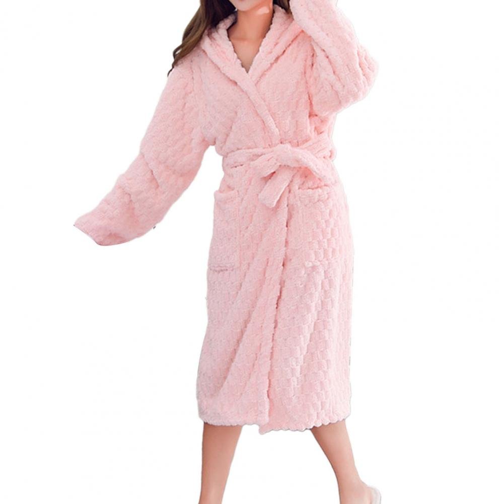 Thicken Fuzzy Robes Bathrobe Long Women Cute Ear Warm Hooded Robe Rabbit Flannel Kimono Bath Robe Dressing Gown Velvet Sleepwear