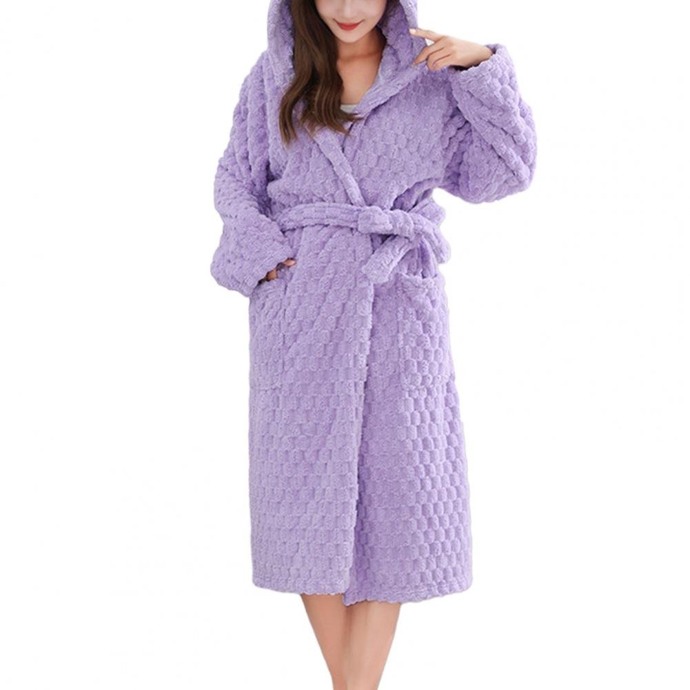Thicken Fuzzy Robes Bathrobe Long Women Cute Ear Warm Hooded Robe Rabbit Flannel Kimono Bath Robe Dressing Gown Velvet Sleepwear