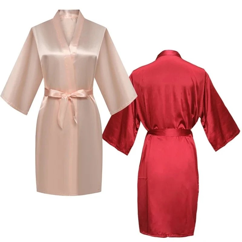 Women Silk Satin Short Night Robe Solid Kimono Robe Fashion Bath Robe Sexy Bathrobe Peignoir Femme Wedding Bride Bridesmaid Robe Women Silk Satin Short Night Robe Solid Kimono Robe Fashion Bath Robe Sexy Bathrobe Peignoir Femme Wedding Bride Bridesmaid Robe