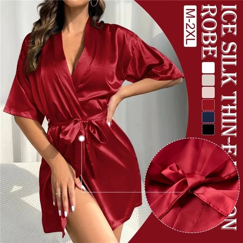 Women Silk Satin Short Night Robe Solid Kimono Robe Fashion Bath Robe Sexy Bathrobe Peignoir Femme Wedding Bride Bridesmaid Robe Women Silk Satin Short Night Robe Solid Kimono Robe Fashion Bath Robe Sexy Bathrobe Peignoir Femme Wedding Bride Bridesmaid Robe