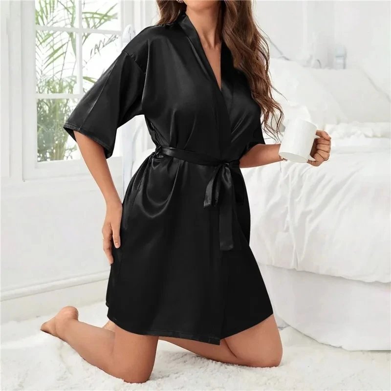 Women Silk Satin Short Night Robe Solid Kimono Robe Fashion Bath Robe Sexy Bathrobe Peignoir Femme Wedding Bride Bridesmaid Robe Women Silk Satin Short Night Robe Solid Kimono Robe Fashion Bath Robe Sexy Bathrobe Peignoir Femme Wedding Bride Bridesmaid Robe