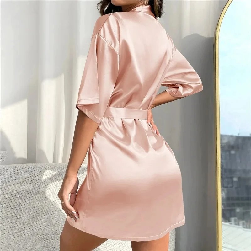Women Silk Satin Short Night Robe Solid Kimono Robe Fashion Bath Robe Sexy Bathrobe Peignoir Femme Wedding Bride Bridesmaid Robe Women Silk Satin Short Night Robe Solid Kimono Robe Fashion Bath Robe Sexy Bathrobe Peignoir Femme Wedding Bride Bridesmaid Robe
