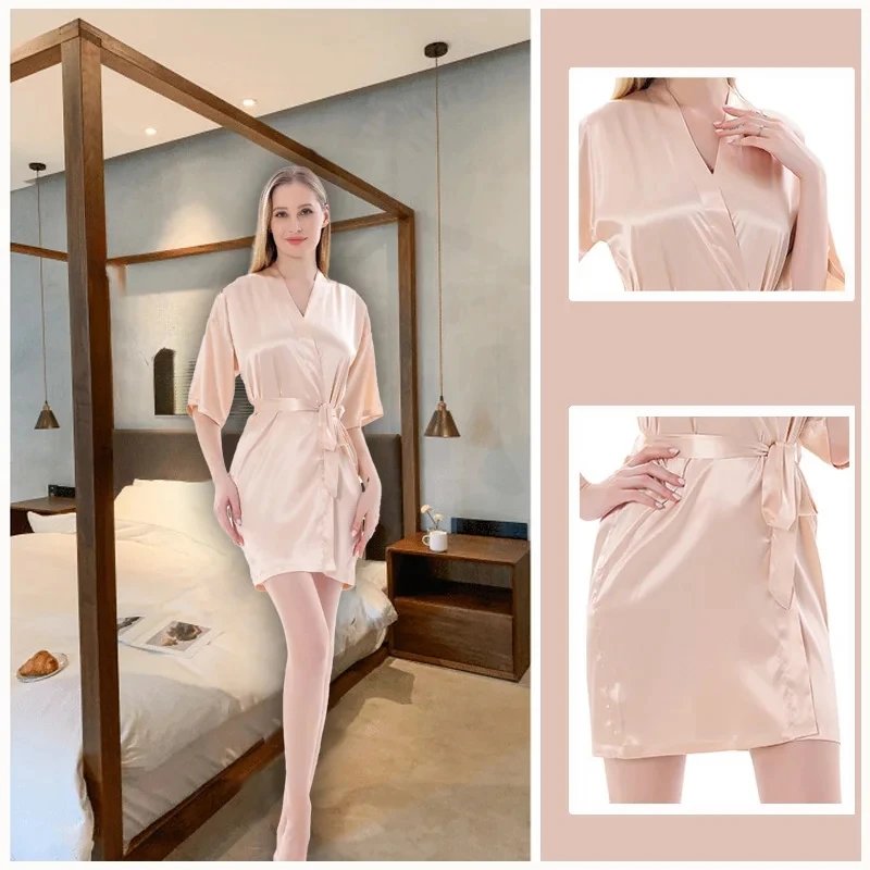 Women Silk Satin Short Night Robe Solid Kimono Robe Fashion Bath Robe Sexy Bathrobe Peignoir Femme Wedding Bride Bridesmaid Robe Women Silk Satin Short Night Robe Solid Kimono Robe Fashion Bath Robe Sexy Bathrobe Peignoir Femme Wedding Bride Bridesmaid Robe