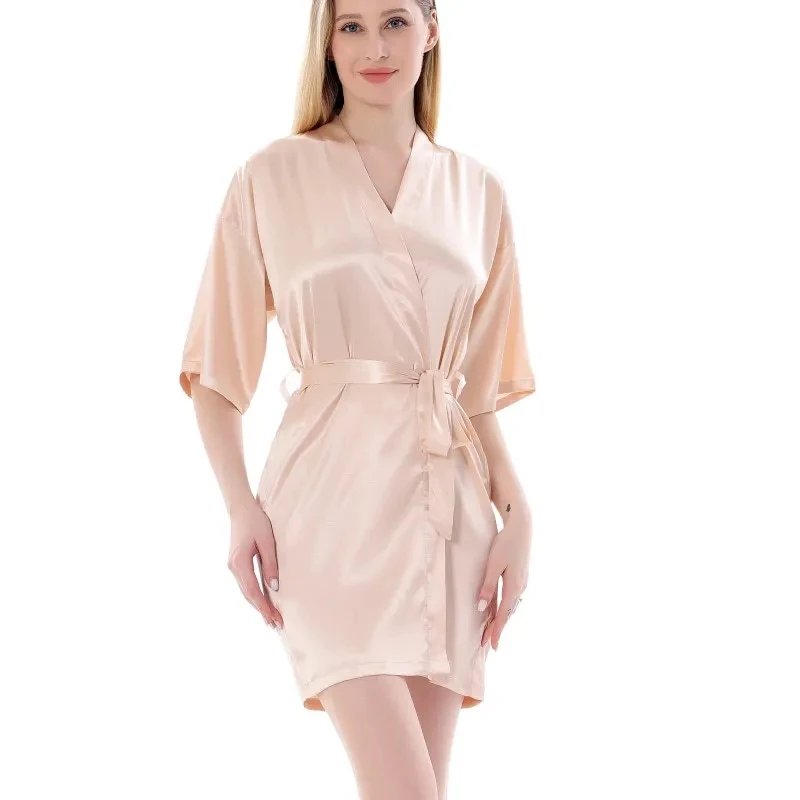 Women Silk Satin Short Night Robe Solid Kimono Robe Fashion Bath Robe Sexy Bathrobe Peignoir Femme Wedding Bride Bridesmaid Robe Women Silk Satin Short Night Robe Solid Kimono Robe Fashion Bath Robe Sexy Bathrobe Peignoir Femme Wedding Bride Bridesmaid Robe