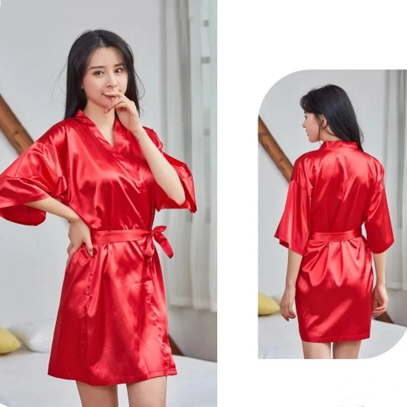 Women Silk Satin Short Night Robe Solid Kimono Robe Fashion Bath Robe Sexy Bathrobe Peignoir Femme Wedding Bride Bridesmaid Robe Women Silk Satin Short Night Robe Solid Kimono Robe Fashion Bath Robe Sexy Bathrobe Peignoir Femme Wedding Bride Bridesmaid Robe